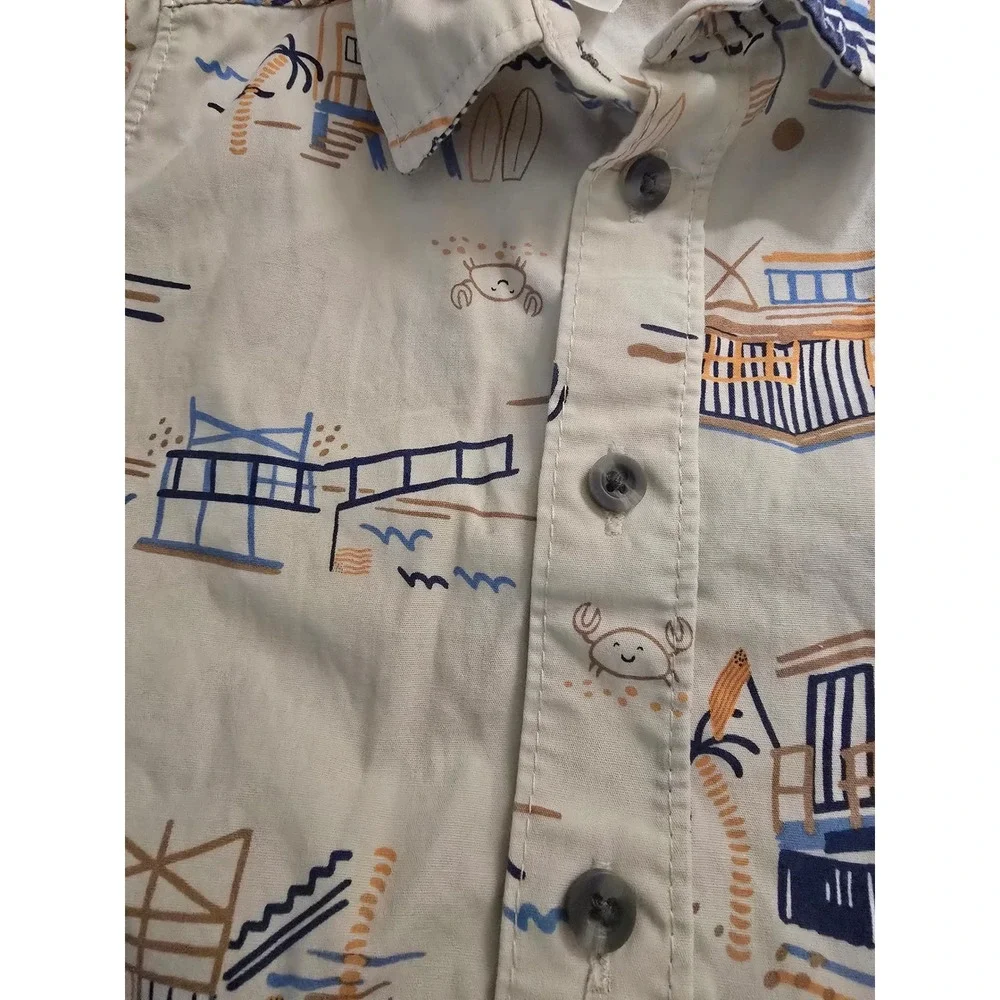 Do Not Buy Sold Out! Lifeguard Stand Crab Print Shirt and Shorts Set Cream